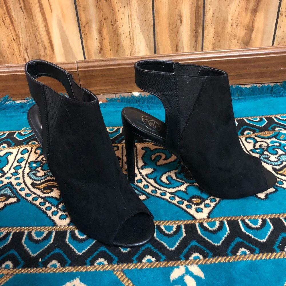 Black Open Toe Suede Heels